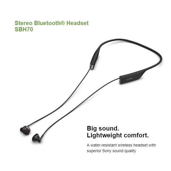 Sony SBH70 Sports Stereo Water resistant Wireless Bluetooth Music Headset Black