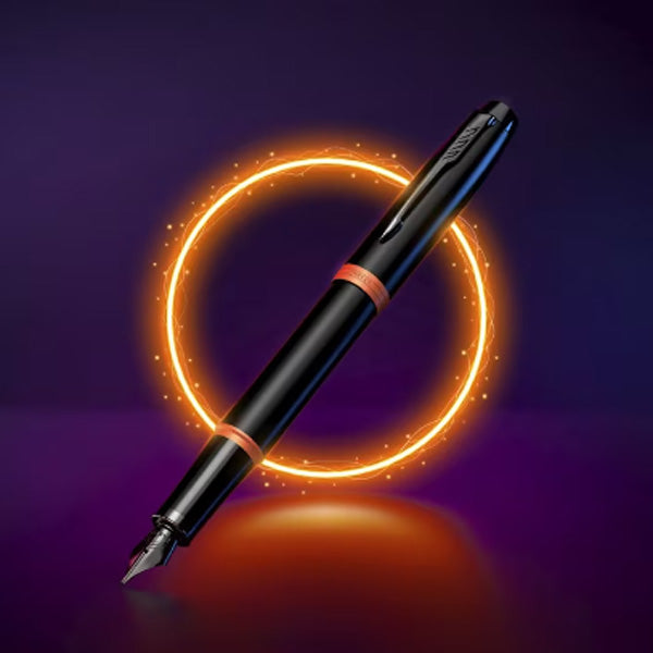 Parker IM Vibrant Rings Fountain Pen Black and Flame Orange
