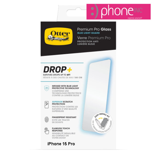 OtterBox Premium Pro Glass Antimicrobial Anti-Blue Light for  iPhone 15 Pro (6.1") Screen Protector Clear