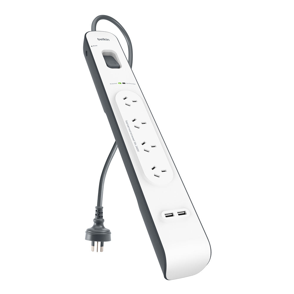 Belkin 2.4 Amp 4-Outlet with 2 USB Ports Surge Board - Universally compatible - White
