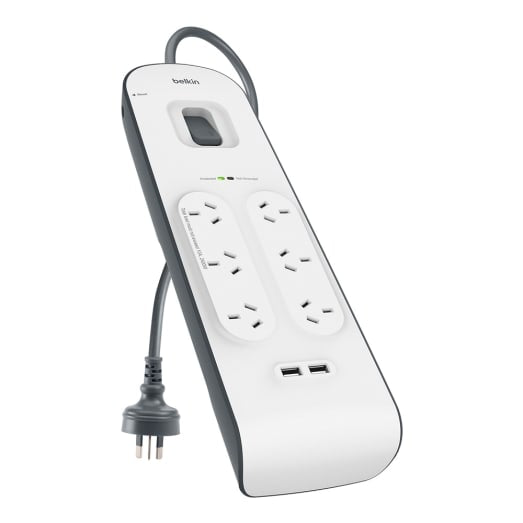 Belkin 2.4 Amp 6-Outlet with 2 USB Ports Surge Board - Universally compatible - White