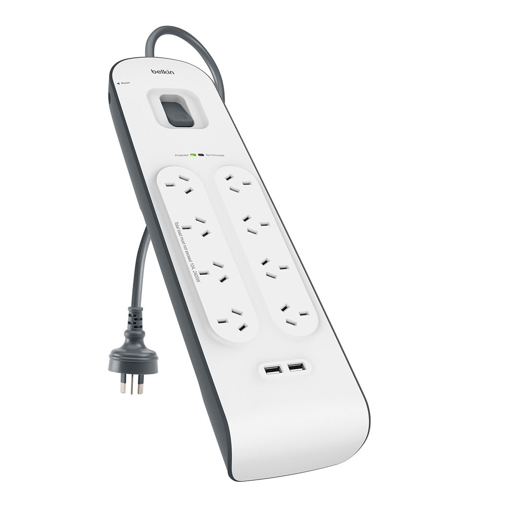 Belkin 2.4 Amp 8-Outlet with 2 USB Ports Surge Board - Universally compatible - White