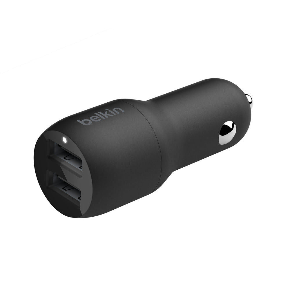 Belkin BoostCharge Dual 24W Car Charger with Lightning Cable - For Apple Devices - Black