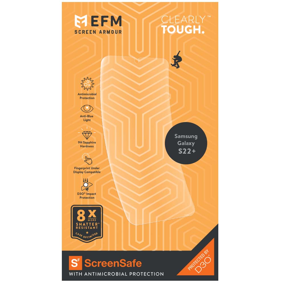 EFM ScreenSafe Film Screen Armour with D3O - For Samsung Galaxy S22+ (6.6) - Clear/Black Frame