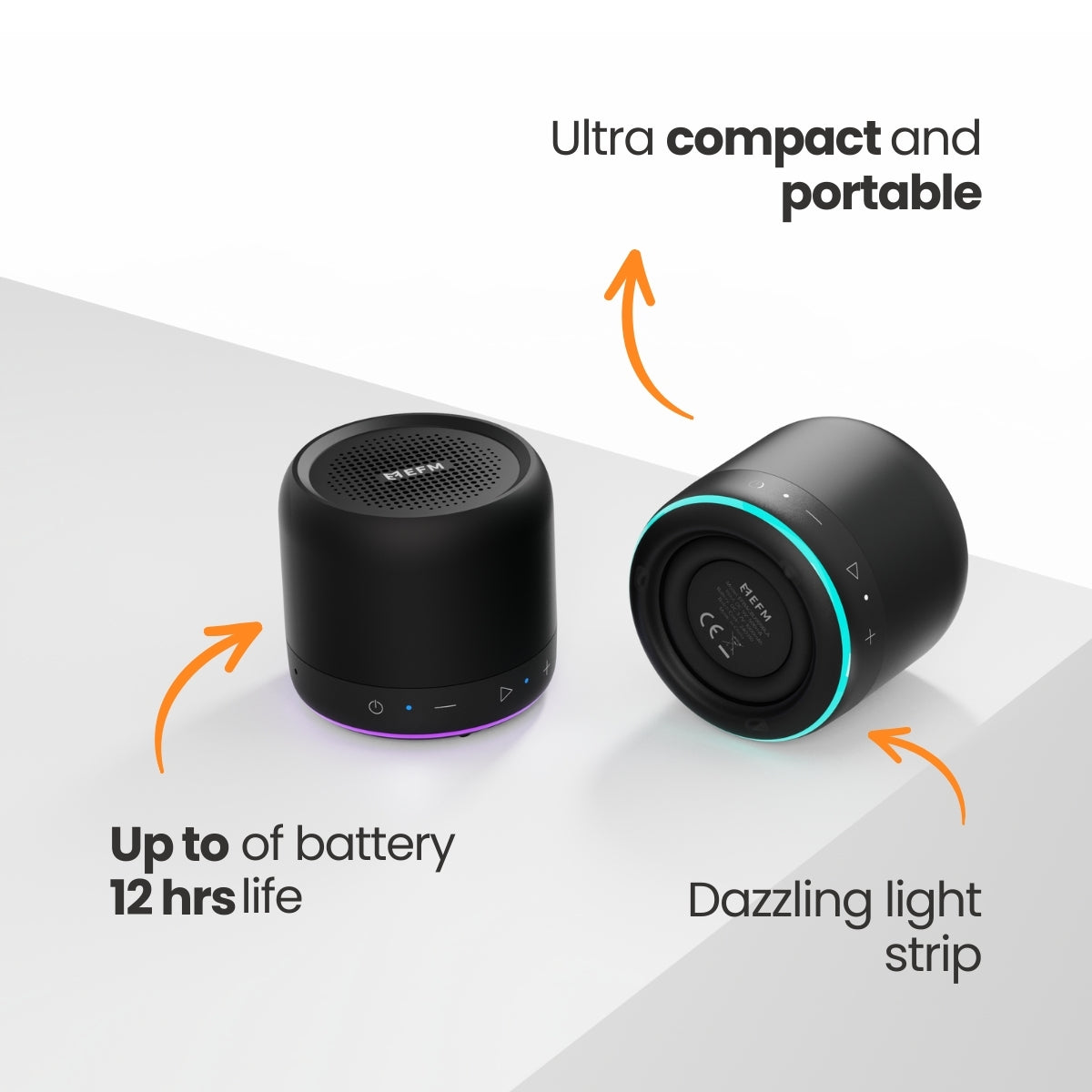 EFM Cloudbreak Mini Bluetooth Speaker - With Dynamic Lighting Effects - Black