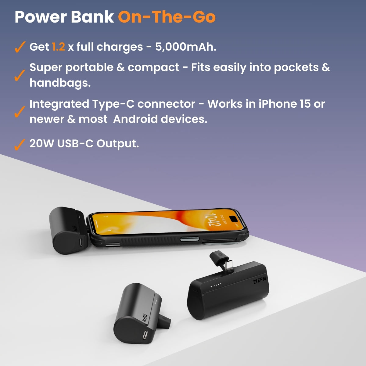 EFM Power On-The-Go 5 000mAh Power Bank - For all USB-C Devices - Black
