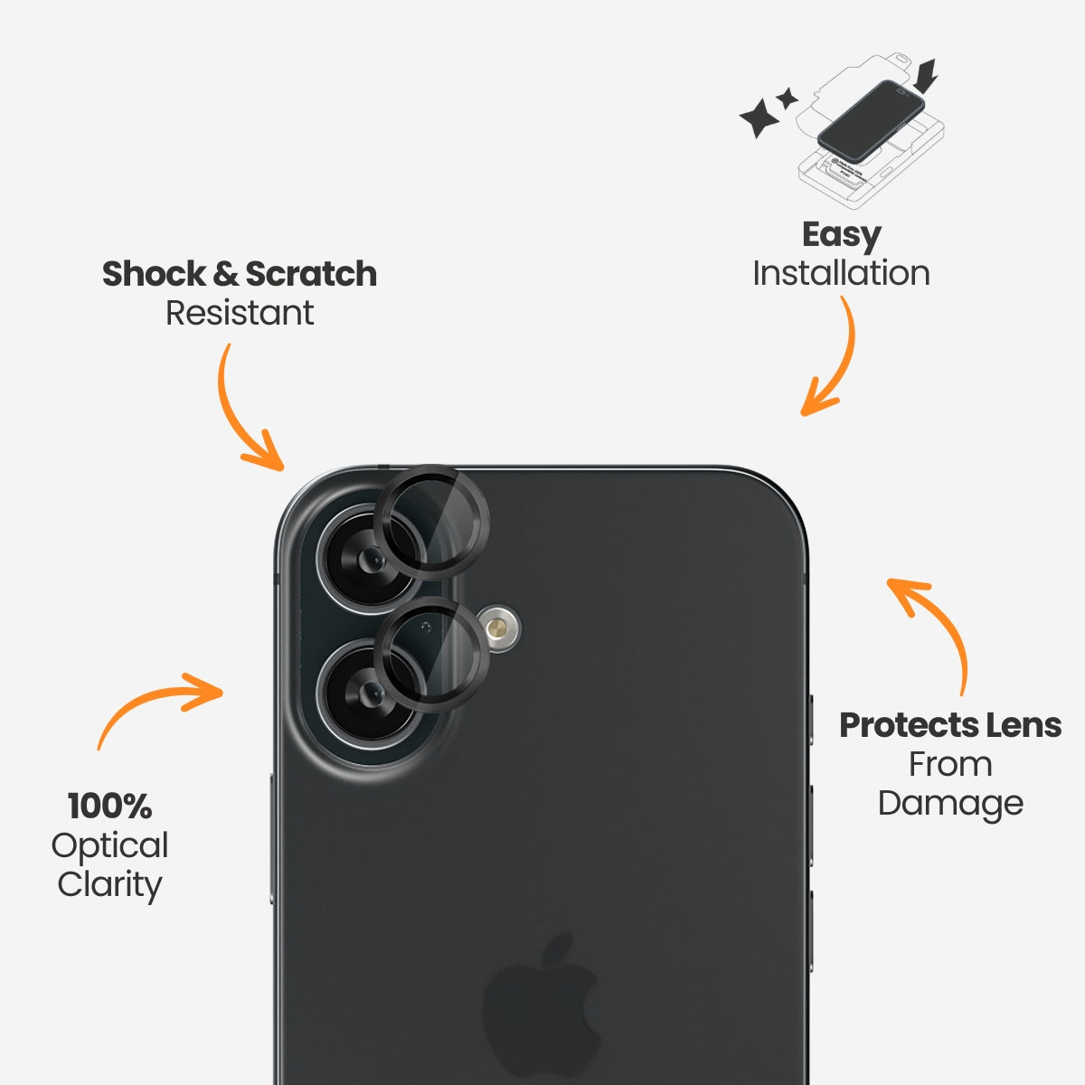 EFM Camera Lens Armour - For iPhone 16 / 16 Plus - Carbon