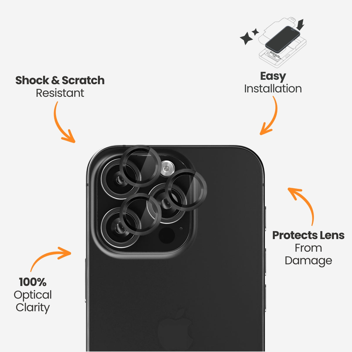 EFM Camera Lens Armour - For iPhone 16 Pro / 16 Pro Max - Carbon