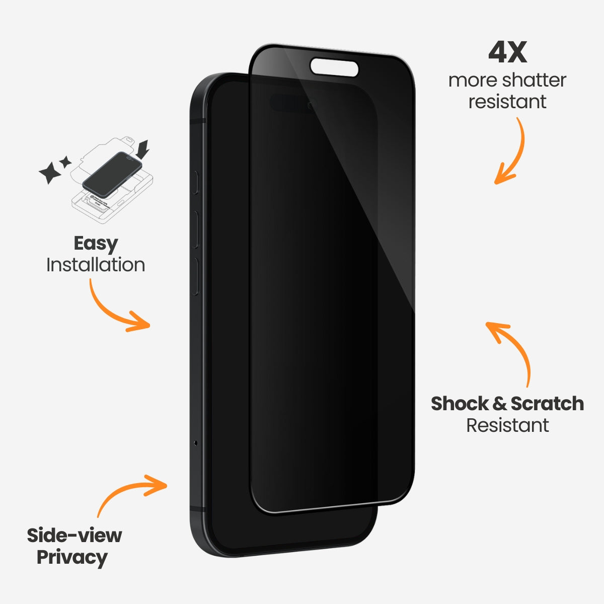 EFM Privacy Glass Screen Armour - For iPhone 15 / 16 - Black Transparent