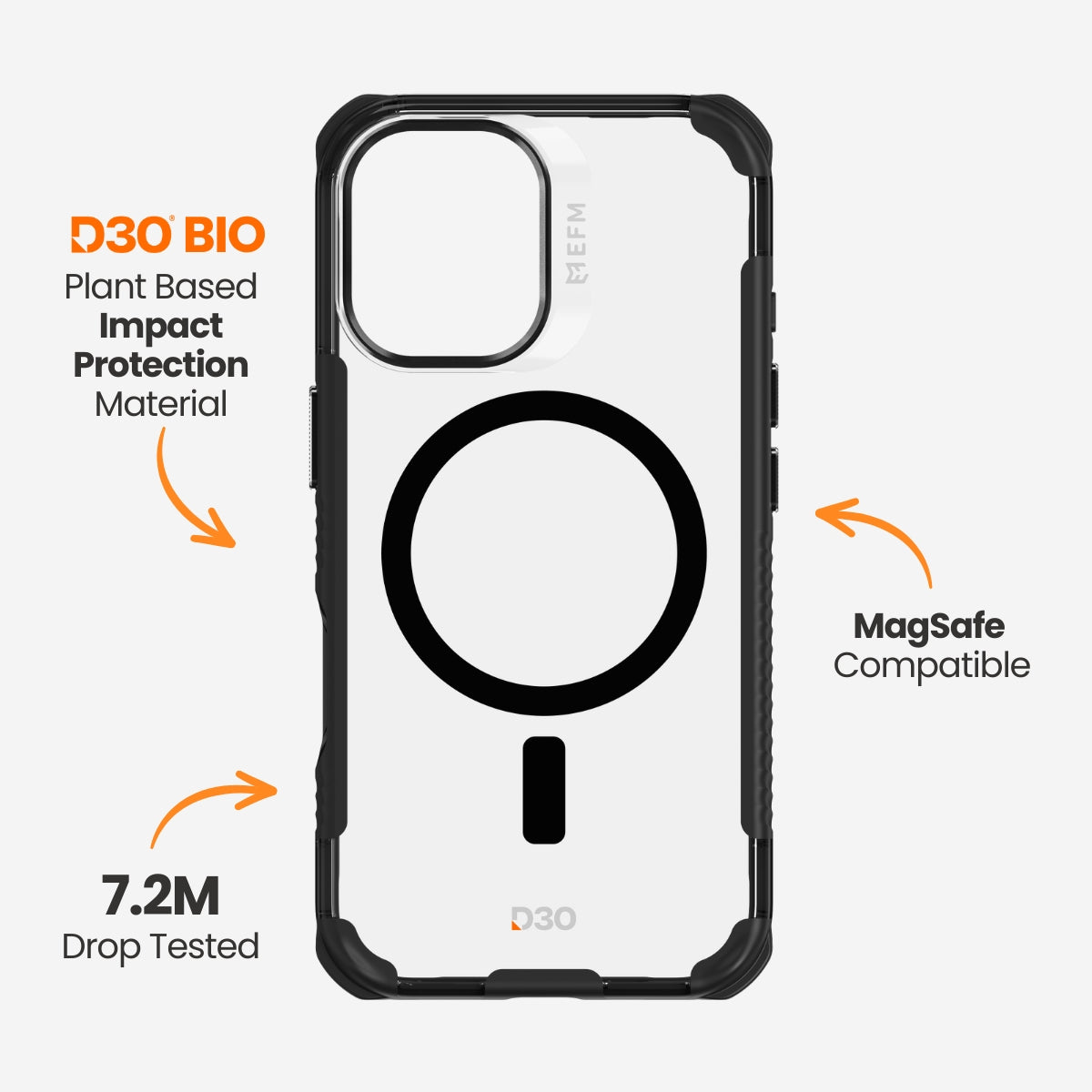EFM Cayman Case with D3O Bio - For iPhone 16 - Carbon