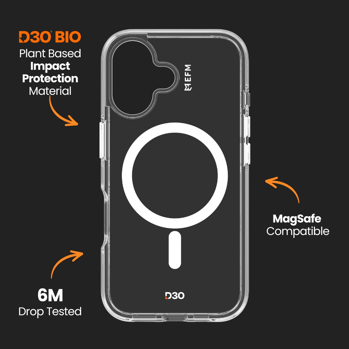 EFM Aspen Case with D3O Bio - For iPhone 16 - Clear