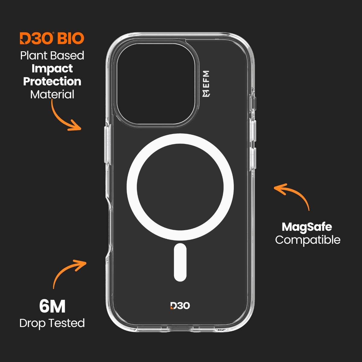 EFM Aspen Case with D3O Bio - For iPhone 16 Pro - Clear