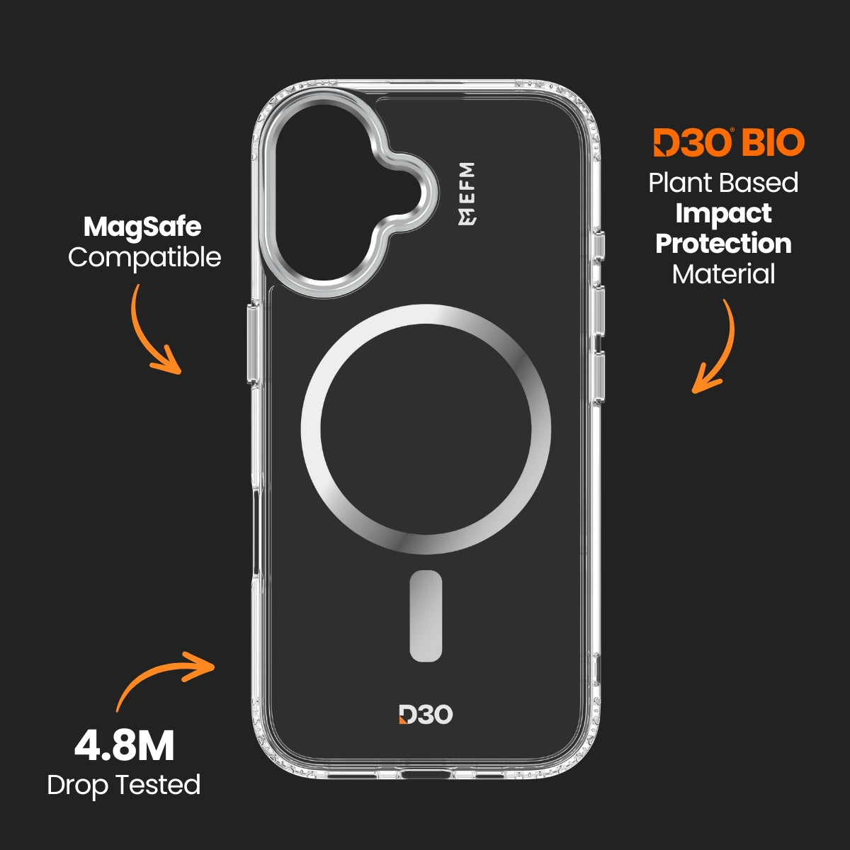 EFM Volta Case with D3O Bio - For iPhone 16 - Clear