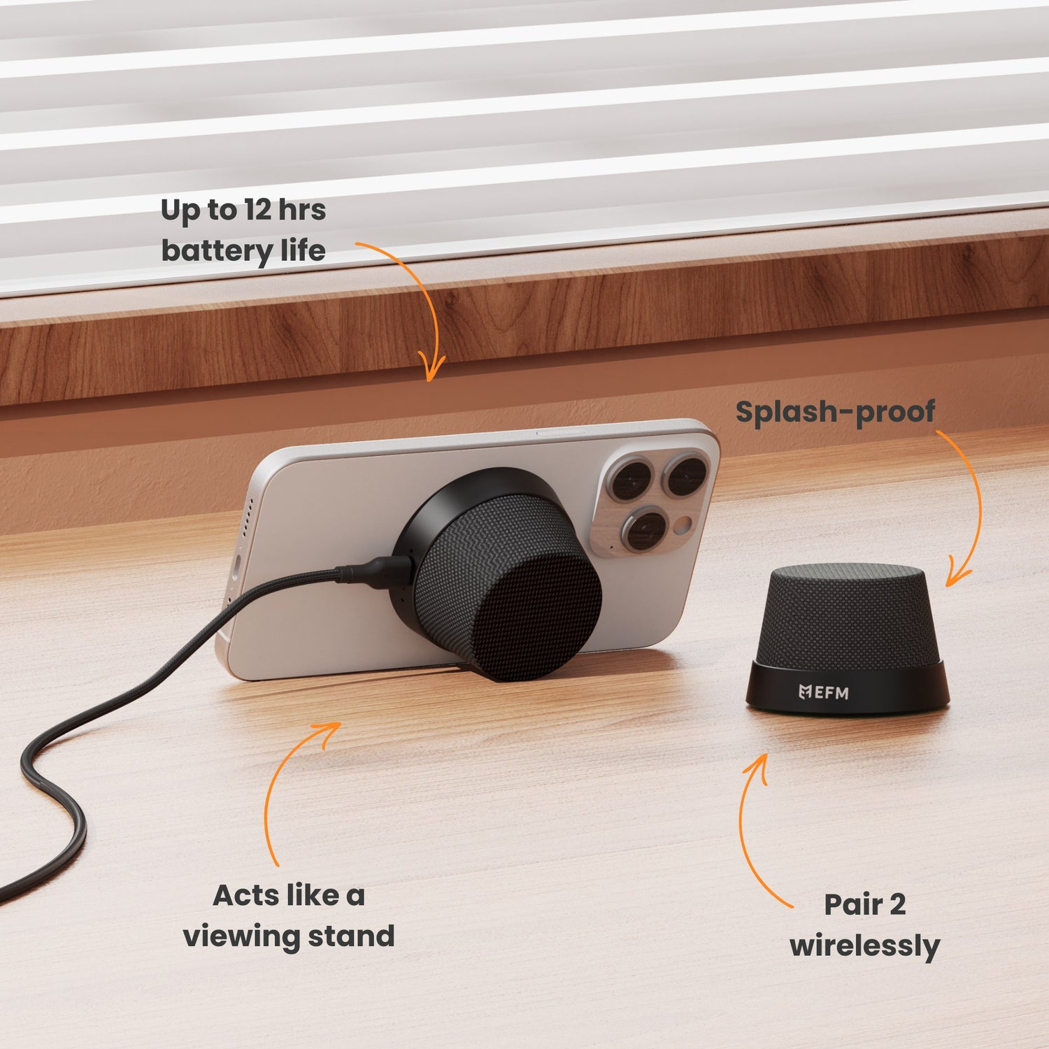 EFM Cloudbreak Mag Pro Bluetooth Speaker - With MagSafe Compatibility and 10W Wireless Charging - Charcoal