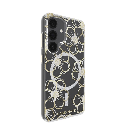 Case-Mate Floral Gems Case - For Samsung Galaxy S25 - Gold w/ Magnet - Clear/ Gold