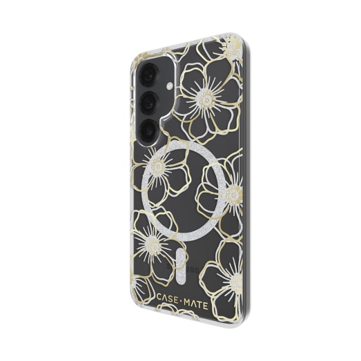 Case-Mate Floral Gems Case - For Samsung Galaxy S25 - Gold w/ Magnet - Clear/ Gold