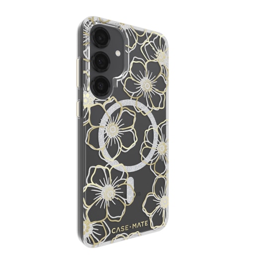 Case-Mate Floral Gems Case - For Samsung Galaxy S25+ - Gold w/ Magnet - Clear/ Gold