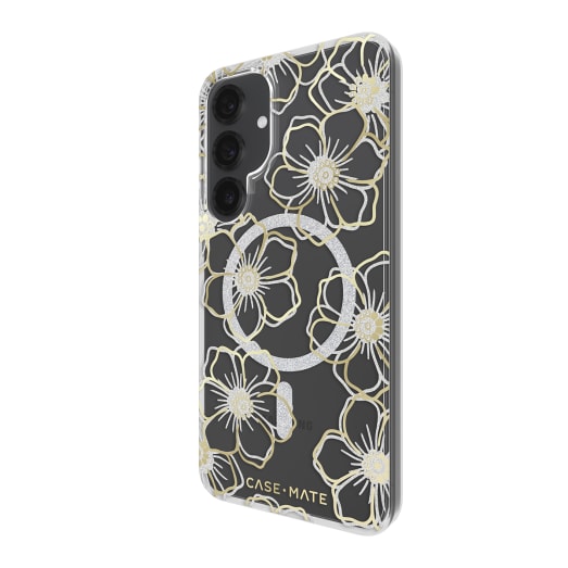 Case-Mate Floral Gems Case - For Samsung Galaxy S25+ - Gold w/ Magnet - Clear/ Gold