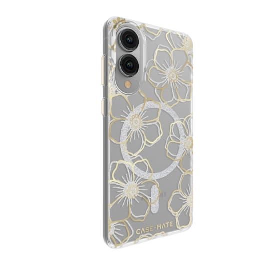Case-Mate Floral Gems Case W/Magnet - For Samsung Galaxy S25 Edge - Gold - Clear/ Gold