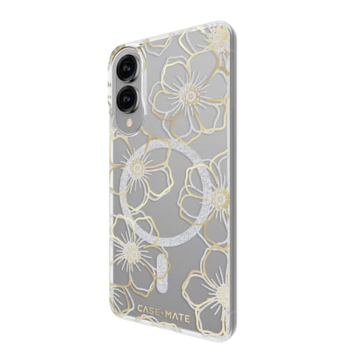 Case-Mate Floral Gems Case W/Magnet - For Samsung Galaxy S25 Edge - Gold - Clear/ Gold