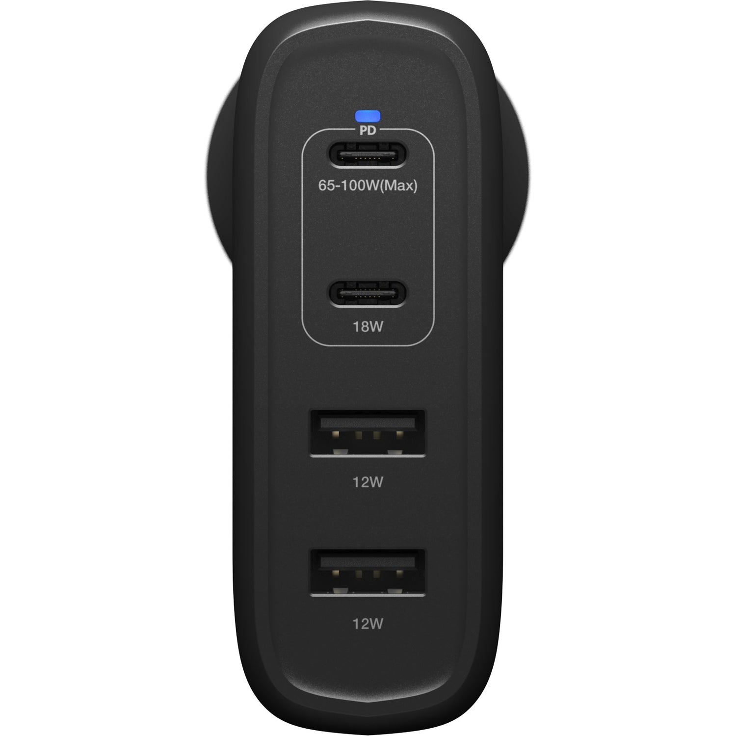 OtterBox 100W Four Port Wall Charger - Black  - With - 2 x USB-C and 2 x USB-A Ports- Black
