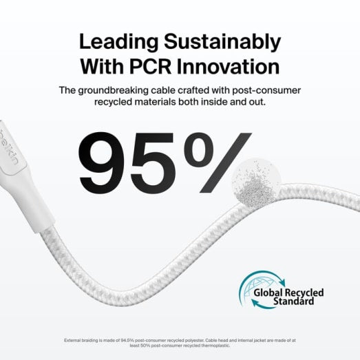 Belkin Boost Charge Pro USB-A to C - Braided Cable - 1m - Universally compatible - White