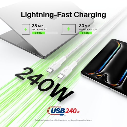 Belkin Boost Charge Pro USB-C to C 240W - Braided Cable - 1m - Universally compatible - White