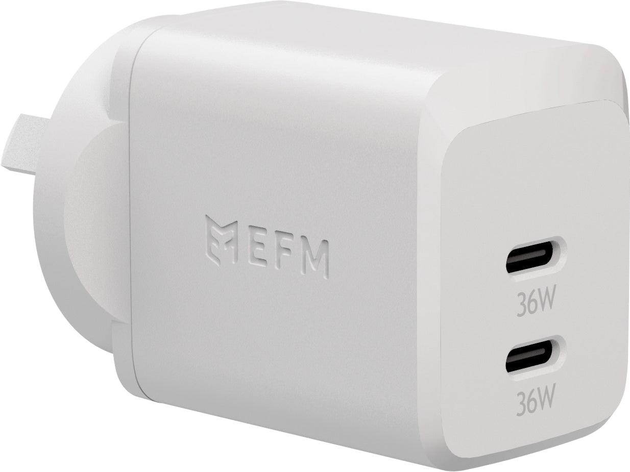 EFM ECO 36W Dual Port Wall Charger - With Power Delivery and PPS - White