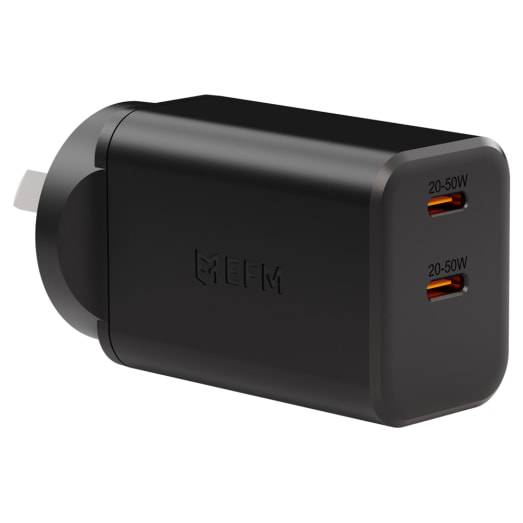 EFM ECO 50W Dual Port Wall Charger - With GaN  Power Delivery and PPS - Black