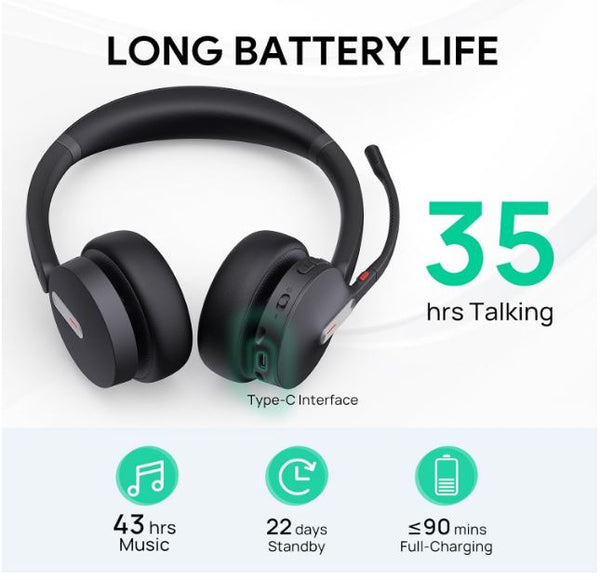 Yealink BH70 Bluetooth Wireless Stereo Headset Teams USB-C / Microsoft Teams & UC Certified / 3-Mic Noise Cancellation / 35 Hours Talk Time