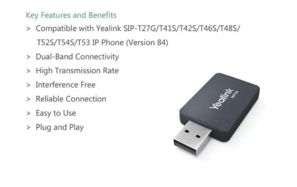 Yealink WF50 V1 Dual Band WiFi USB Dongle - SIP-T42U/T43U/T46U/T48U/T53 IP Phone / High Transmission Rate