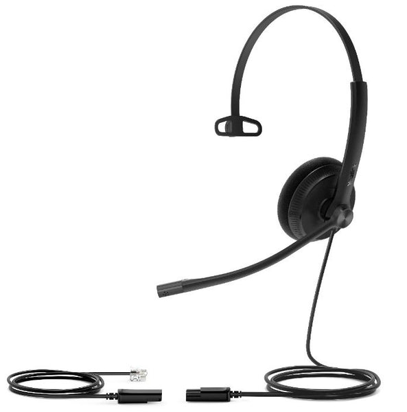 Yealink YHS34 Mono Wired Headset with QD to RJ Port / Wideband Noise-Canceling Headset / Monaural Ear / RJ9 / QD Cord / Leather Ear Piece / Hearing Protecti