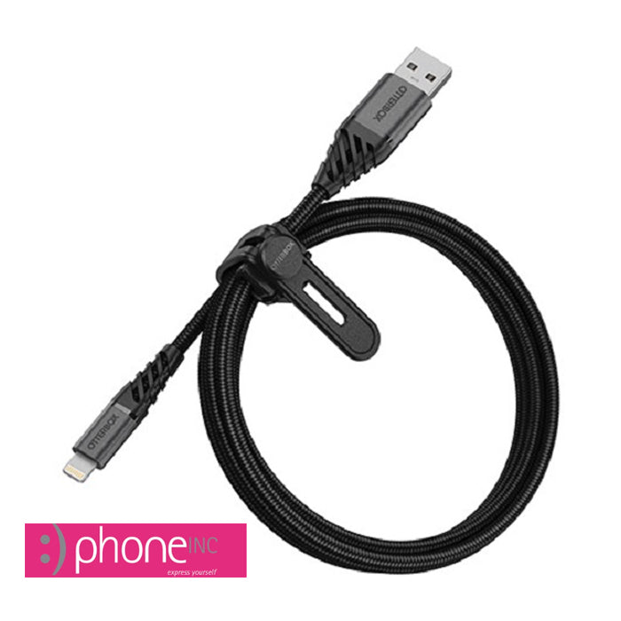 OtterBox Lightning to USB-A Premium Cable (1M) - Black, 3 AMPS (60W), WiFi,10K Bend/Flex, 480Mbps Transfer,Braided