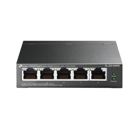 TP-Link TL-SG105PE 5-Port Gigabit Easy Smart Switch with 4-Port PoE+ Up To 65W For all PoE Ports Up To 30W Each PoE Port