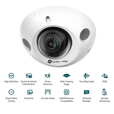 TP-Link VIGI 3MP C230I Mini(2.8mm) IR Mini Dome Network Camera 2.8mm Ultra-wide Angle Lens Smart Detection 3YW