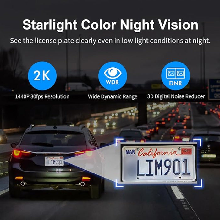 KAWA WiFi Dash Camera 2K for Cars 1440P with Hand-Free Voice Control, Night Vision, Mini Hidden Dashcam Front, Emergency Lock, Loop Recording, 24-Hour Parking Monitor, APP, Support 256GB Max