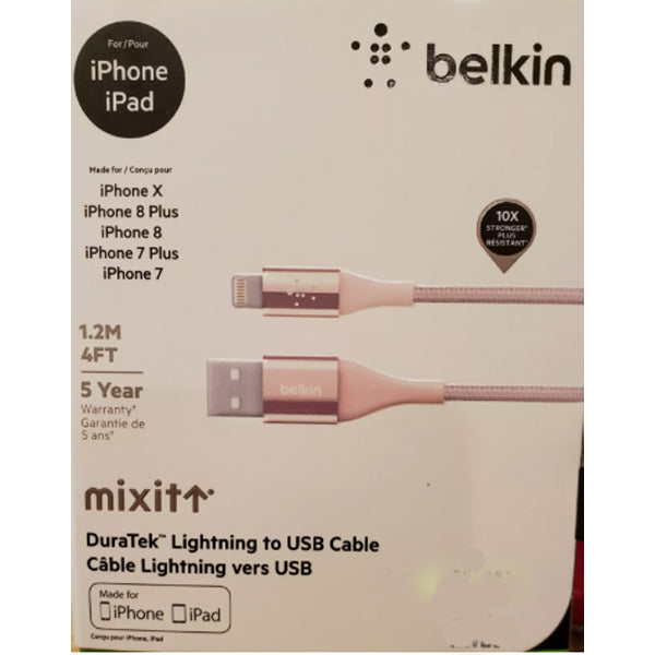 Belkin Mixit Duratek Lightning to USB Cable MFi Certified iPhone Charging Cable iPhone 11, 11 Pro, 11 Pro Max, XS, XS Max, XR, X, 8/8 Plus