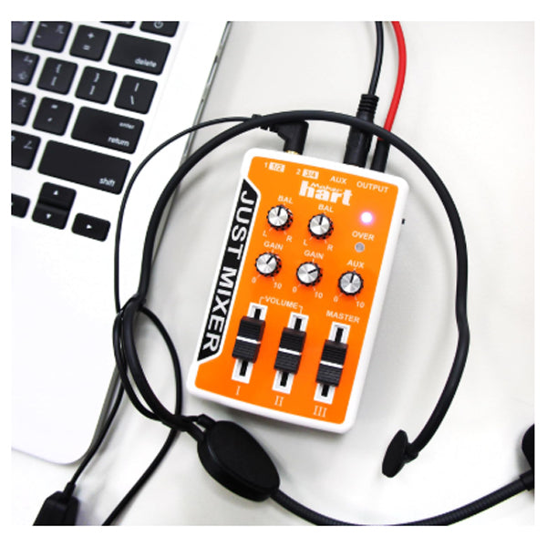 Maker hart JUST MIXER - Battery Operated 3 Stereo Channels Audio DJ Mixer 3.5mm Orange