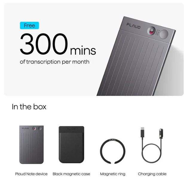 Plaud Note Recorder 112 languages Professional-grade AI Note with Magnetaker tic Case - black