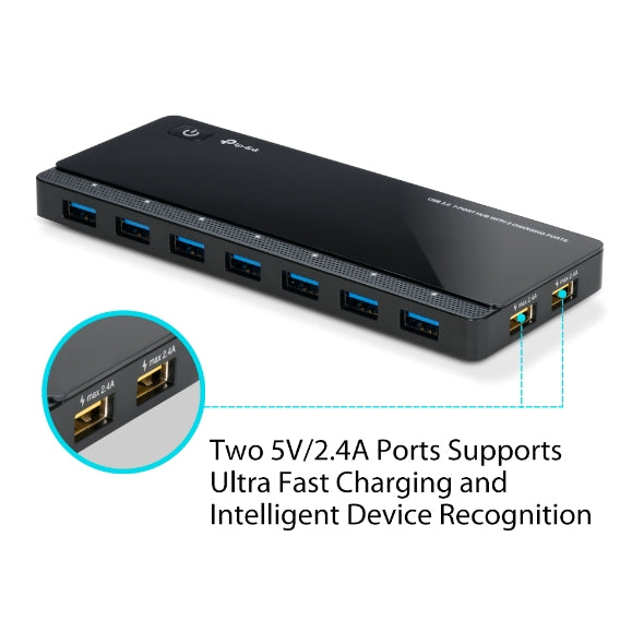 TP-Link UH720 USB 3.0 7-Port Hub with 2 Charging Ports 5V/2.4A 5Gbps transfer speeds for iOS and Android devices