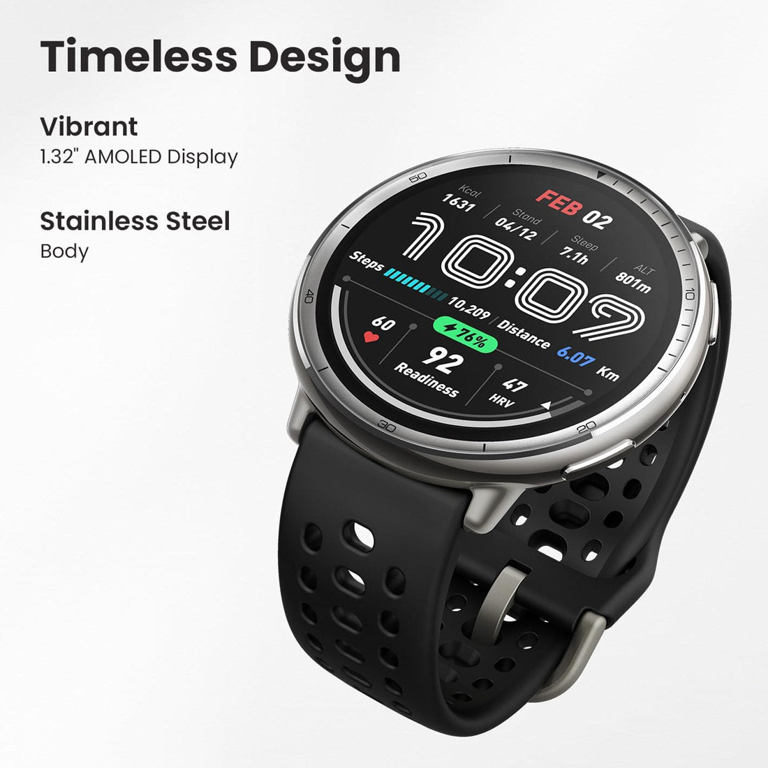 Amazfit Active 2 (Round) Smart Watch - Black Sport Silicone