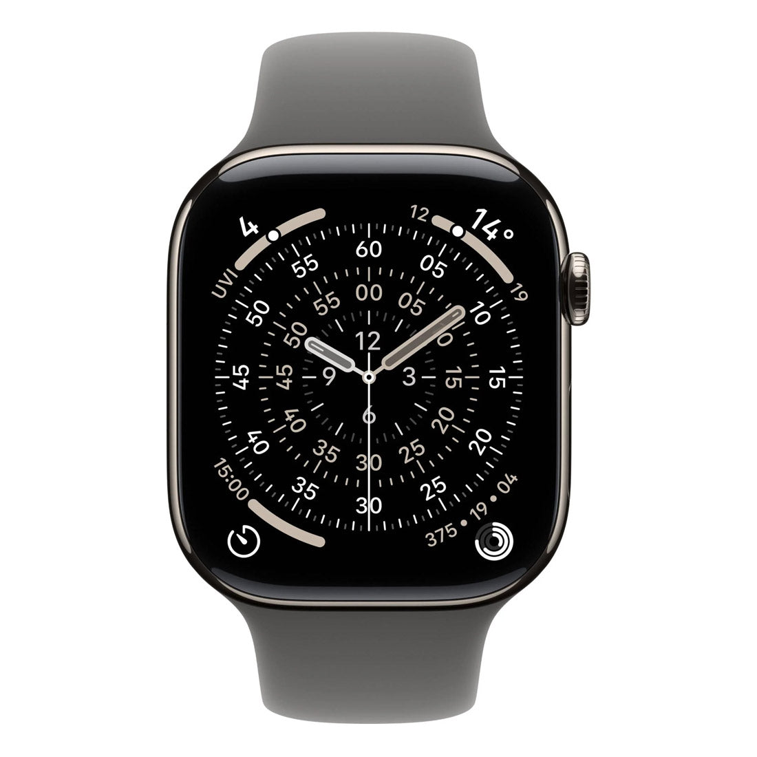 Apple Watch Series 11 GPS + Cellular 42mm Natural Titanium Case w/ Stone Grey Sports Band (M/L)