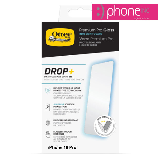 OtterBox Premium Pro Glass Antimicrobial Anti-Blue Light for iPhone 16 Pro (6.3") Screen Protector Clear -