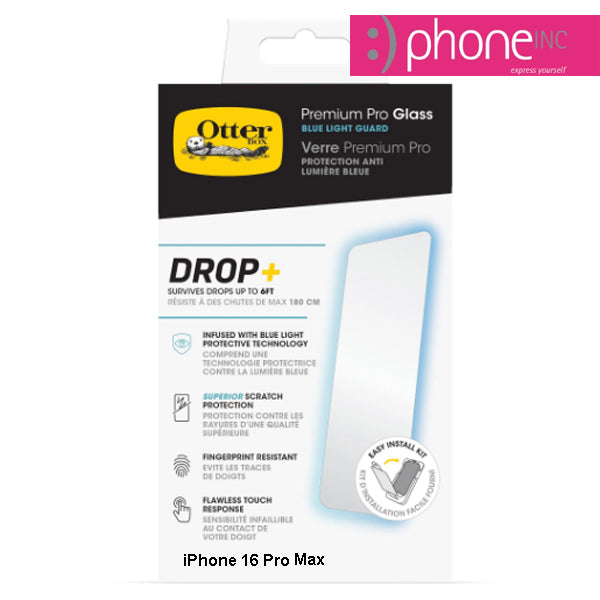 OtterBox Premium Pro Glass Antimicrobial Anti-Blue Light for iPhone 16 Pro MAX (6.9") Screen Protector Clear