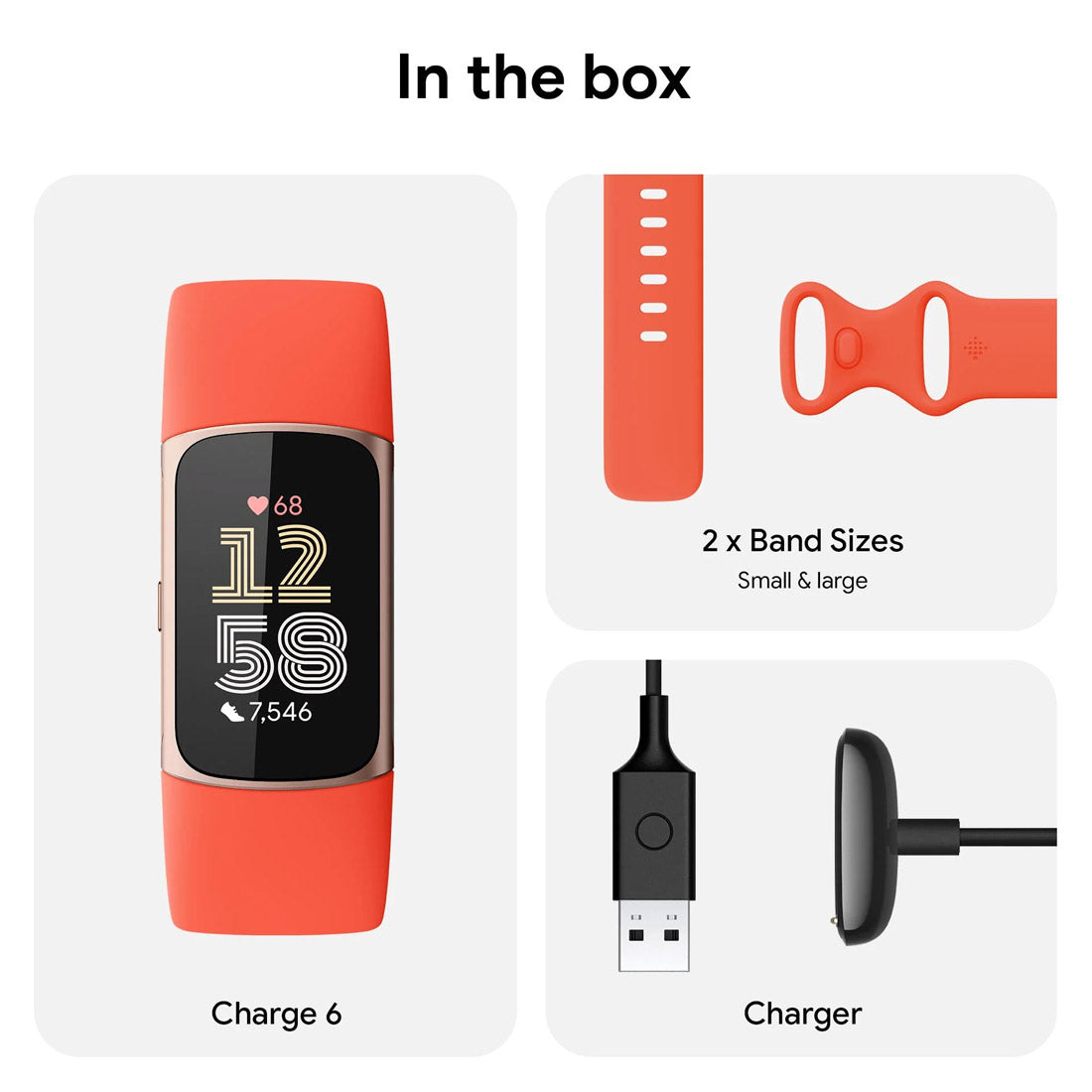 Fitbit Charge 6 Fitness Tracker - Coral/Champagne Gold Aluminium