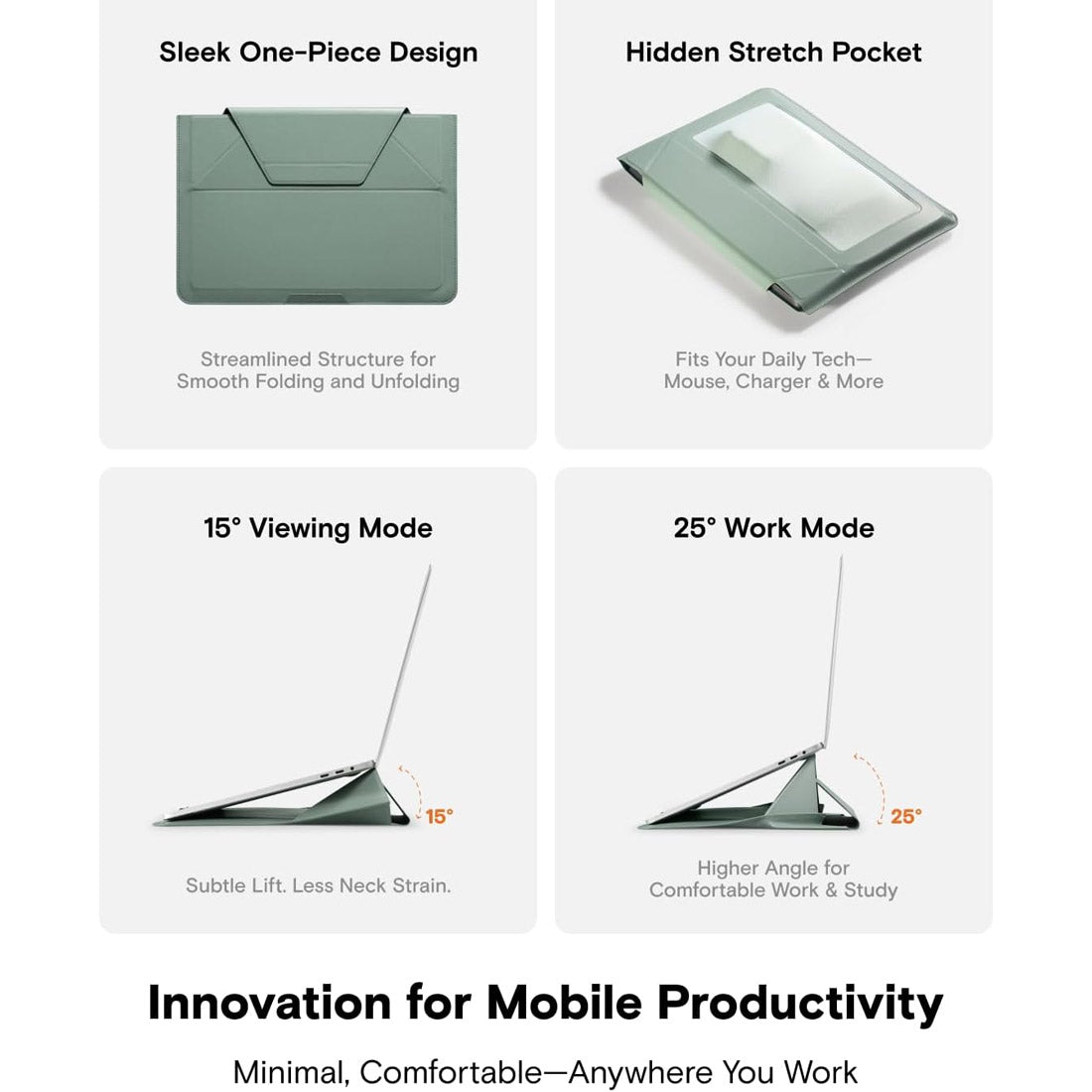 MOFT Carry Sleeve 2-in-1 Laptop Bag & Stand for 13" Macbook Pro/Air and 14" Laptops - Seafoam