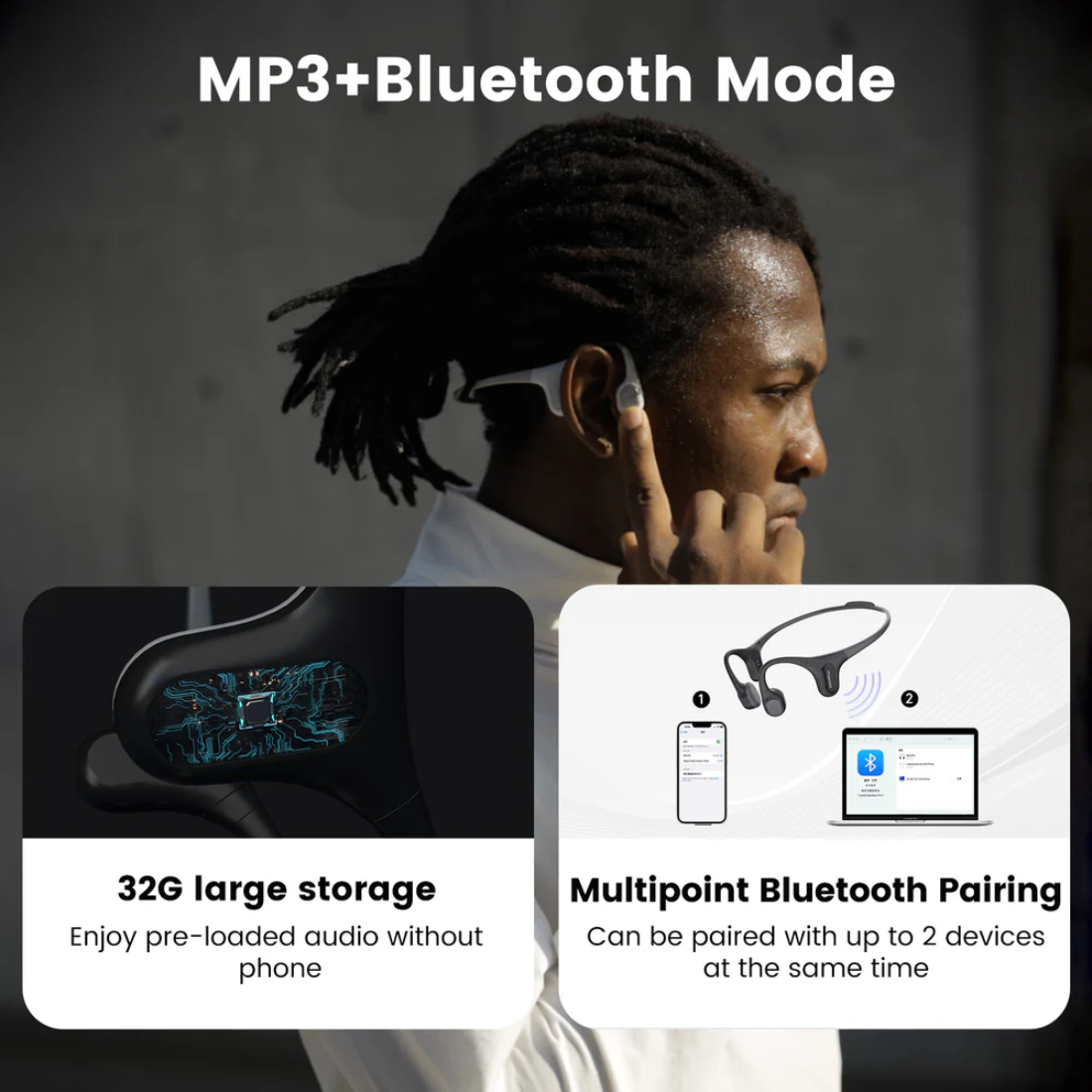 Mojawa Run Plus Bone Conduction Waterproof Sports Headphones - Pink