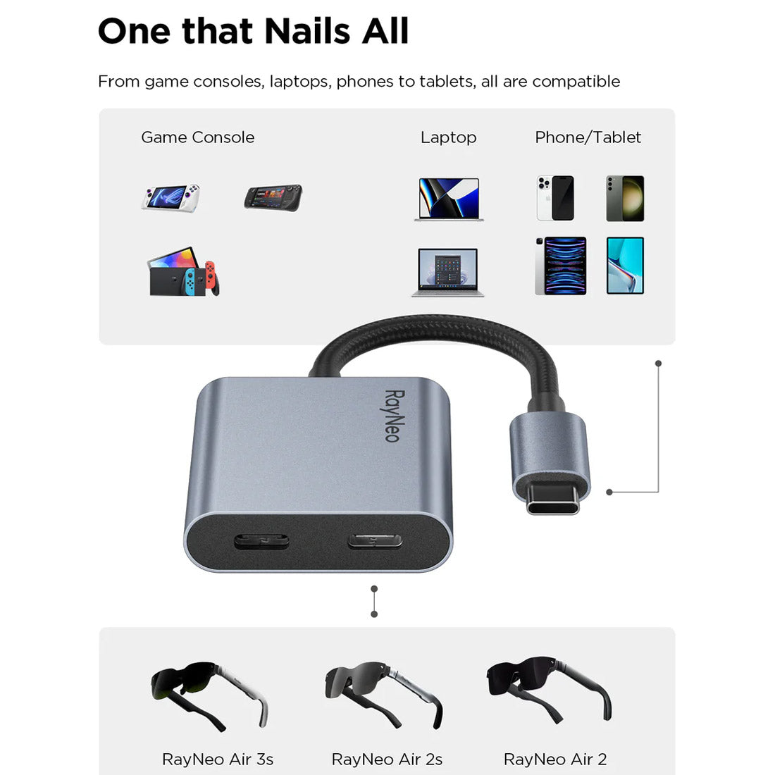 Rayneo USB-C to Glasses and Charging Adapter