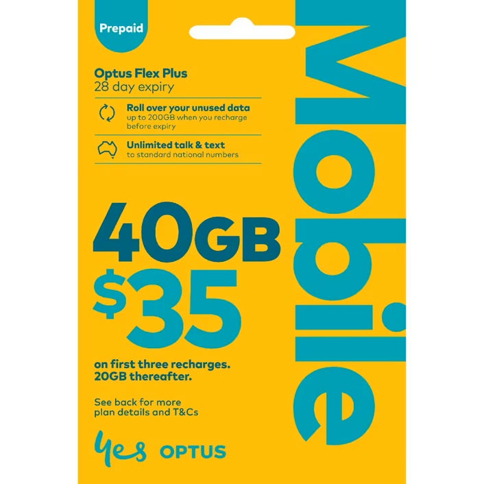 Australia mobile Optus network $35 starter SIM pack 35GB data & unlimited calls + 35GB