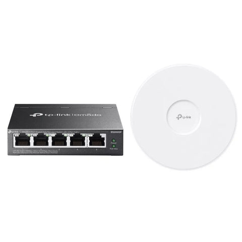 TP-Link EAP783 Omada Ceiling Mount Wi-Fi 7 Access Point + Cloud managed switch ES205GP Bundle